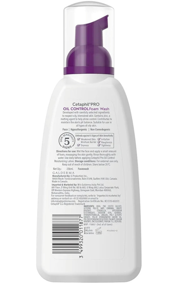 cetaphil pro oil control foam face wash for acne & oily prone skin